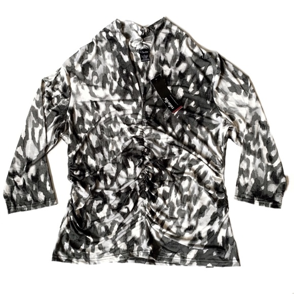 RAFAELLA Size XL Pebble Ombre Ruched 3/4 Sleeve Top NWT - Picture 4 of 8